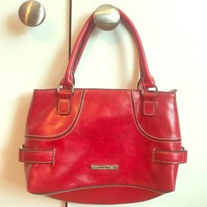 vibrant red leather purse